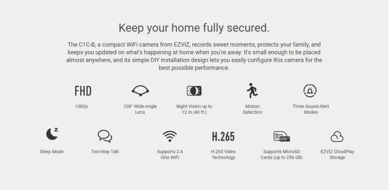 EZVIZ C1C-B 螢石 EZVIZ C1C-B 互聯網室內攝錄機(1080P) (香港行貨)
