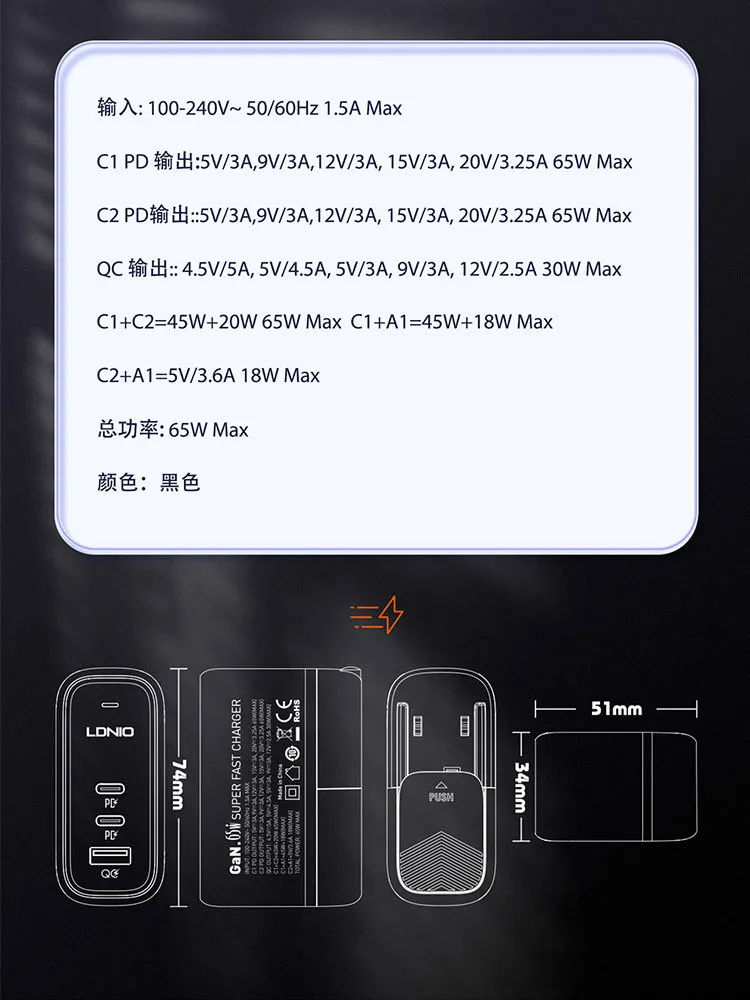 LDNIO Q366 PD65W GAN 多國旅行充電器
