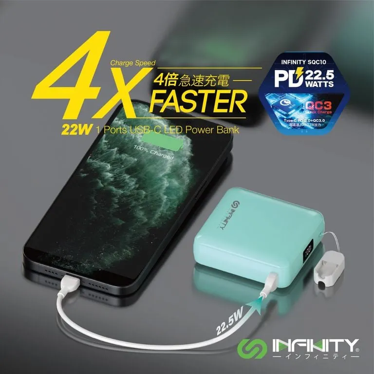 INFINITY SQC10 10,000mAh POWER BANK (自帶線充電寶)