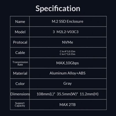 ORICO M2L2-V03C3 M.2 NVMe SSD Enclosure (M2外置盒)