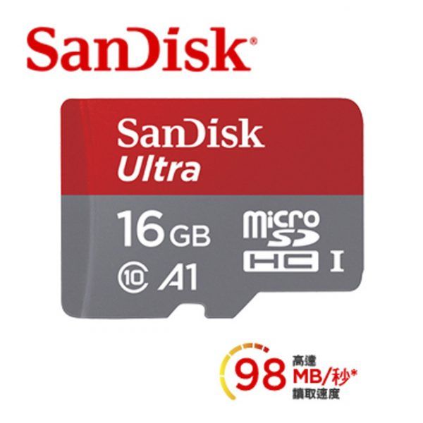 Sandisk Ultra microSD 16Gb UHS-I A1(98MB/s)記憶卡