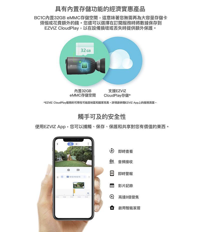 EZVIZ BC1C,螢石,EZVIZ螢石 BC1C 螢石 EZVIZ BC1C 無線電池網絡攝錄機(1080P) (香港行貨)